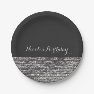 Grey & Silver Modern Glam Sequins Chic Elegant Paper Plate
