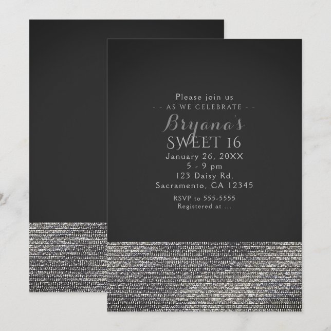 Grey & Silver Modern Glam Sequins Party Invitation (Front/Back)