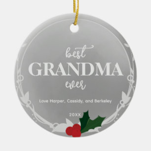 Grey Silver Photo Best Ever Grandma Ceramic Ornament