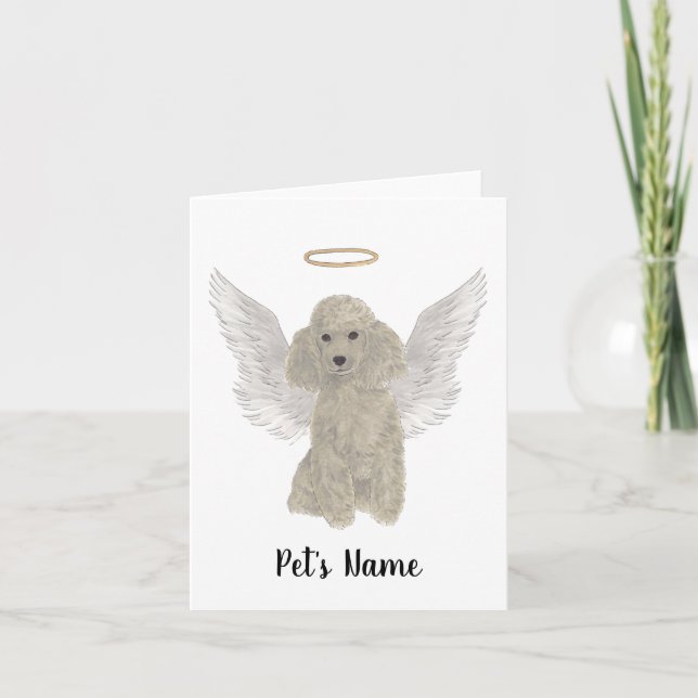 Grey Silver Poodle Sympathy Memorial Card (Front)