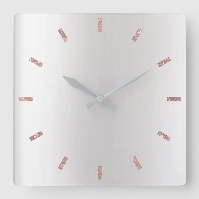 Grey Silver Rose Blush Pink Ombre Minimal Black Square Wall Clock (Front)