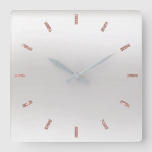 Grey Silver Rose Blush Pink Ombre Minimal Glitter Square Wall Clock