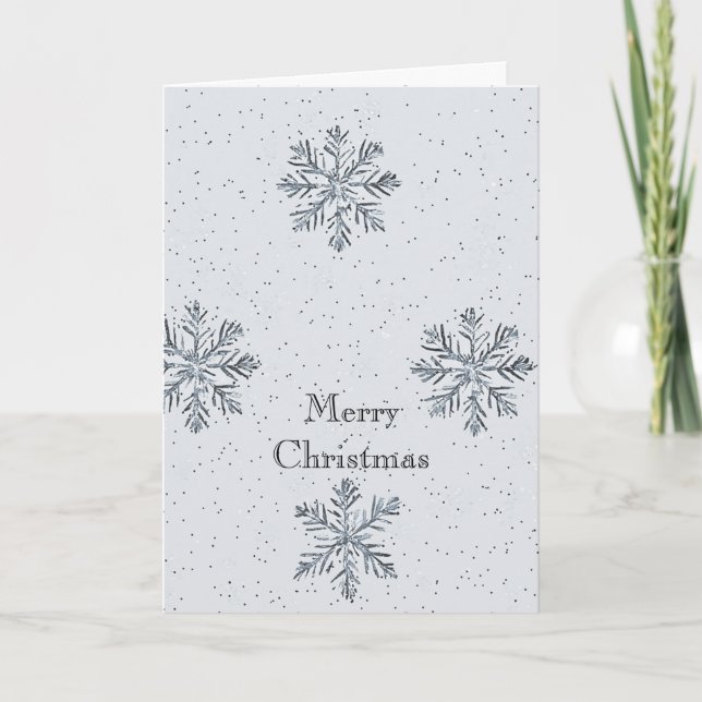 Grey Silver Snowflakes Christmas Card (Front)
