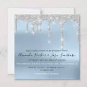 Grey Silver Spark Drips Bridal Wedding Blue Magnetic Invitation (Front)