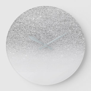 Grey Silver Sparkl Ombre Minimal Monochromatic Large Clock