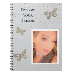 Grey Silver Sparkle Butterflies Your Photo Notebook