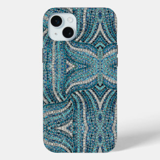 grey silver turquoise teal blue bohemian iPhone 15 mini case