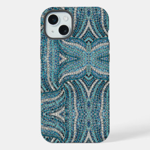 grey silver turquoise teal blue bohemian iPhone 15 plus case