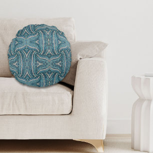 grey silver turquoise teal blue bohemian round pillow