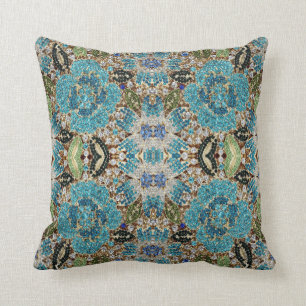 grey silver turquoise teal blue bohemian throw pillow