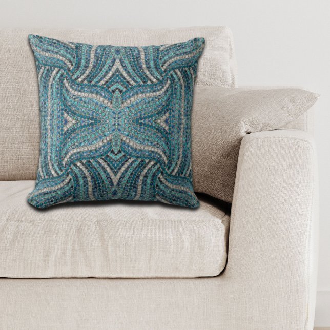grey silver turquoise teal blue bohemian throw pillow (grey silver turquoise teal blue bohemian throw pillow)
