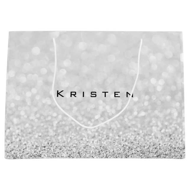 Grey Silver White Glitter Favour Gift Kristen Large Gift Bag (Front)