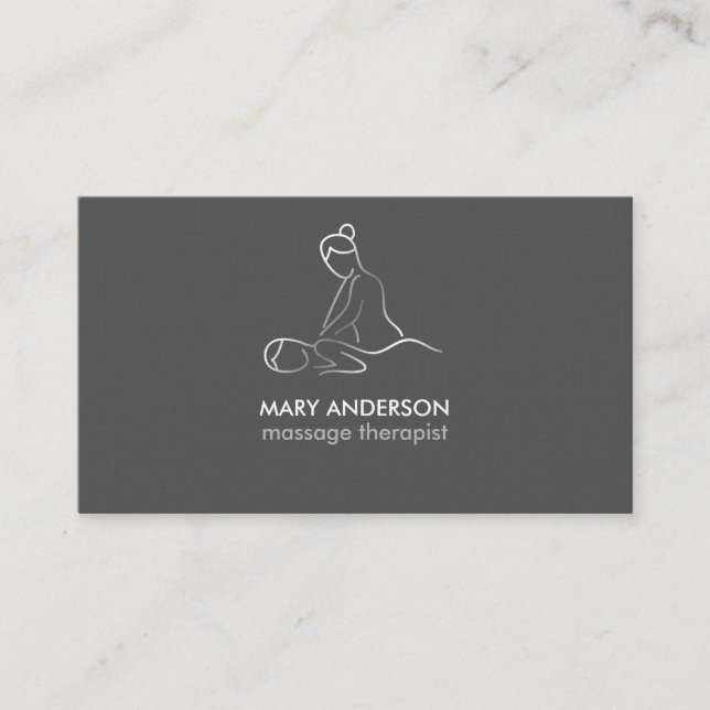 Grey Silver White Massage Therapy Masseuse Spa Business Card (Front)