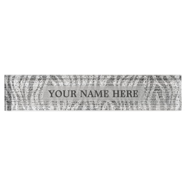 Grey Silver White Zebra Print Glam Personalized Nameplate (Front)