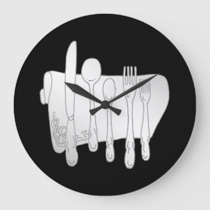 Grey Silverware on Black Kitchen Wall Clock
