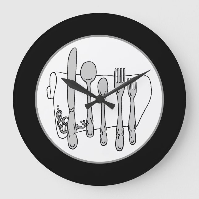 Grey Silverware White Napkin No Numbers Clock (Front)