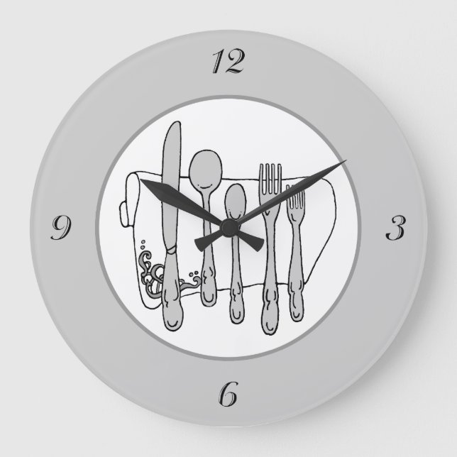 Grey Silverware White Napkin Simple Numbers Clock (Front)