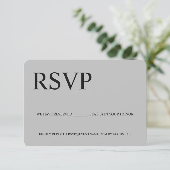 Grey Simple Business event Logo Reserved seats  RSVP Card (Standing Front)