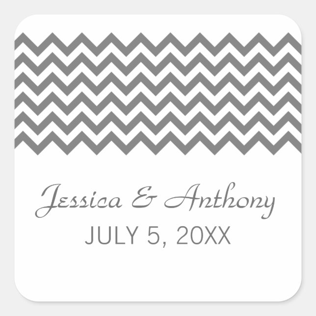 Grey Simple Chevron Wedding Stickers (Front)