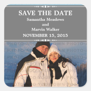 Grey Simple Chic Photo Save the Date Stickers
