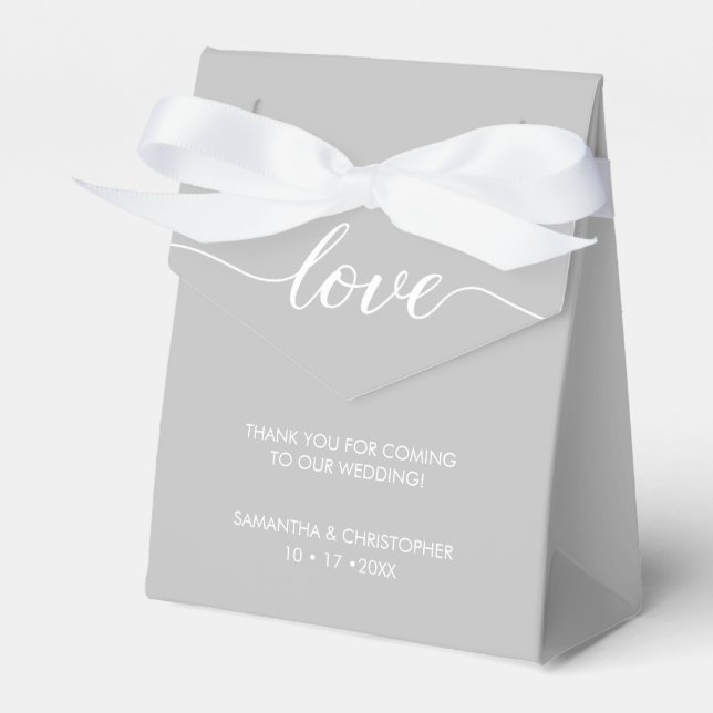 Grey Simple & Elegant Love Wedding ScrIpt Favor Box (Front Side)