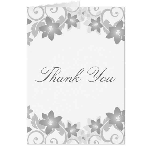 Grey Simple Floral Thank You Card (Front)