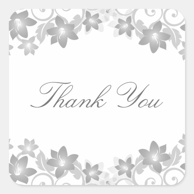 Grey Simple Floral Thank You Stickers (Front)