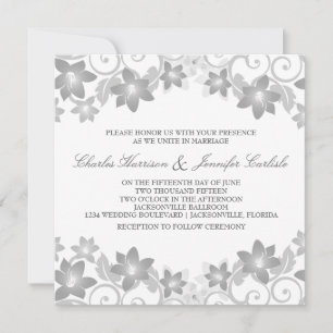 Grey Simple Floral Wedding Invite