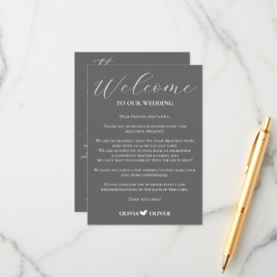 Grey simple minimalist wedding weekend itinerary enclosure card