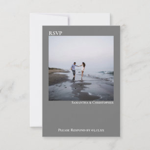 Grey Simple Modern Minimalist Photo Wedding RSVP Card