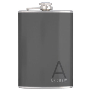 Grey Simple Modern Monogram Personalized Flask