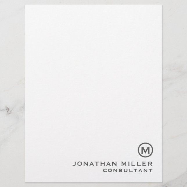 Grey Simple Monogram Typographic Name Title Letterhead (Front)