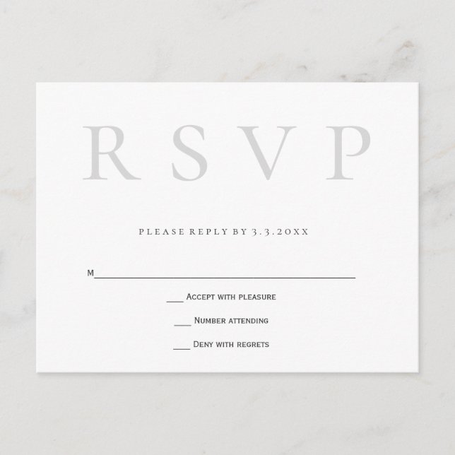 Grey simple wedding rsvp postcards (Front)