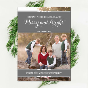 Grey Simply Chic Holiday Photo Flat Card