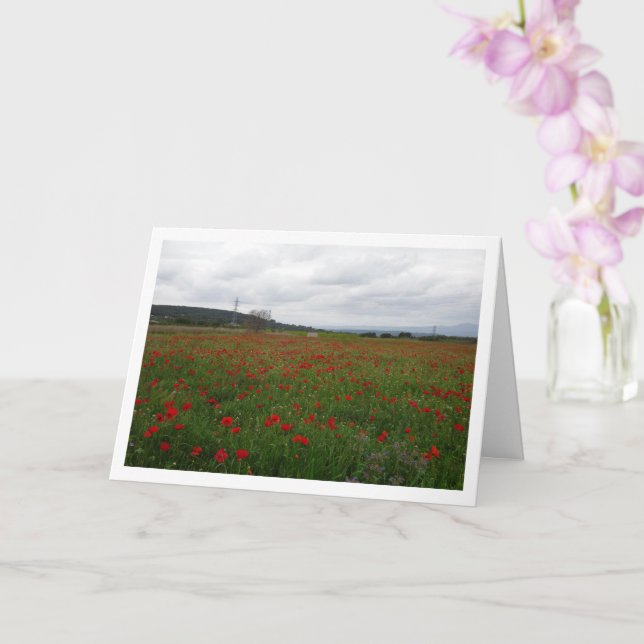 Grey Skies over Poppy Field Landscape Card (Orchid)