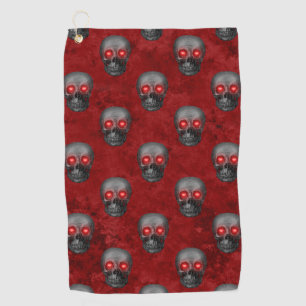 Grey Skull Heart Eyes Red Watercolor Goth Romantic Golf Towel