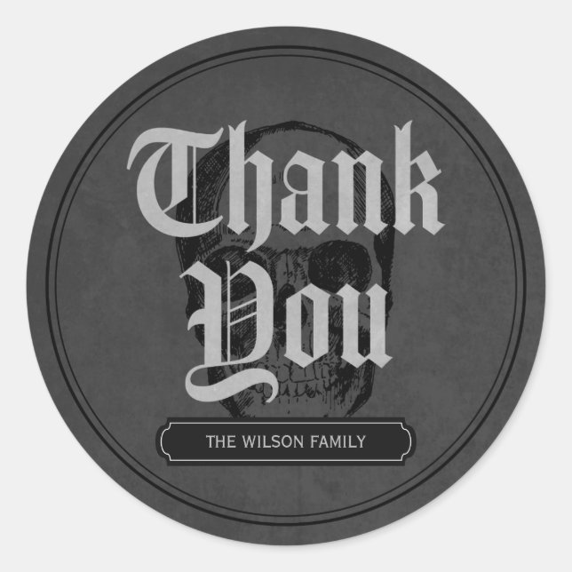Grey Skull Spooktacular Halloween Thank You Classic Round Sticker (Front)