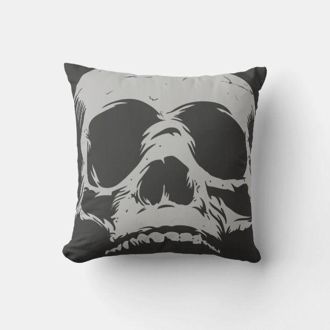 Grey Skull Throw Pillow (Front)