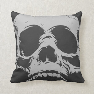 Grey Skull Throw Pillow