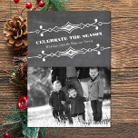 Grey Slanted Chalkboard Holiday Photo Flat Card<br><div class="desc">Celebrate the magic of the season with this stylish Grey Slanted Chalkboard Holiday Photo Greeting. Featuring a unique slanted chalkboard backdrop that adds a touch of nostalgic charm to your family photo that takes centre stage alongside a personalized family name and a heartfelt celebrate the season message. Accented with elegant...</div>