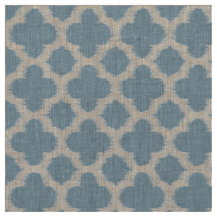 Grey Slate Blue Ikat Quatrefoil Pattern Fabric