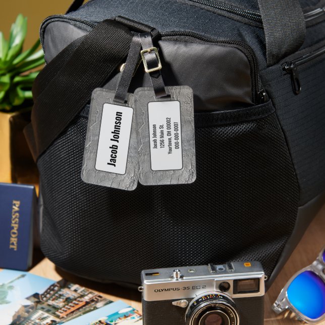 Grey Slate Rock Texture Luggage Tag (Front & Back)