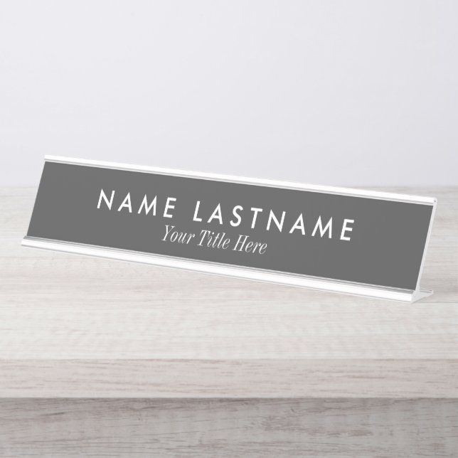 Grey Sleek Simple Custom Desk Nameplate (Front)