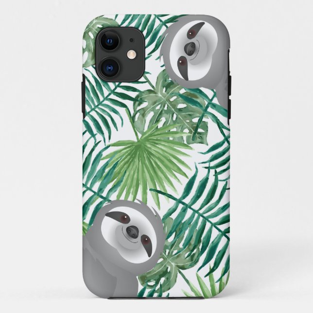 Grey Sloths Peeking through Jungle Background Case-Mate iPhone Case (Back)