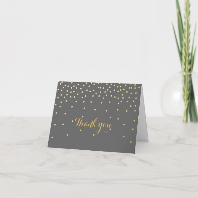 Grey & Small Gold Foil Confetti Dots Fold Card (Front)