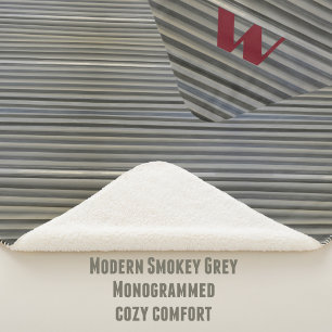 Grey Smokey Monochromatic Diagonal Stripe Monogram Sherpa Blanket