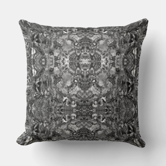 Grey Smoky Quartz,  black white grey pattern  Throw Pillow (Front)