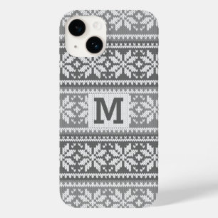 Grey Snowflake Faux Knit Sweater Pattern Monogram Case-Mate iPhone 14 Case