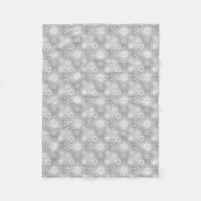 Grey Snowflake pattern fleece blanket (Front)