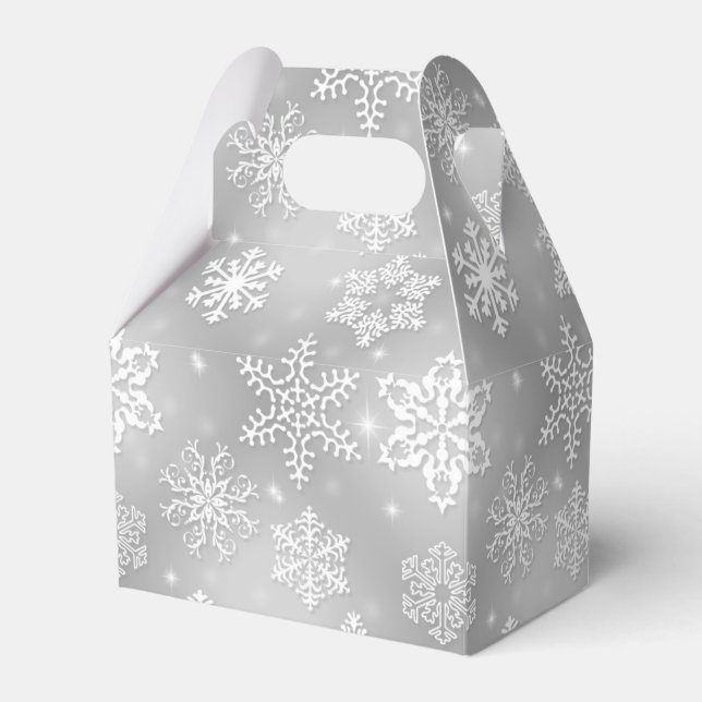 Grey Snowflake pattern gable favour box (Front Side)